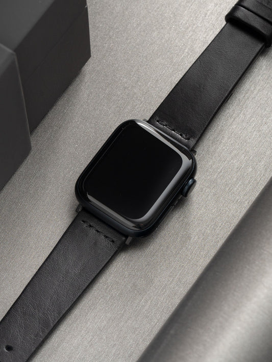 Apple Watch Band - Black Leather - Nero Straight Stitch