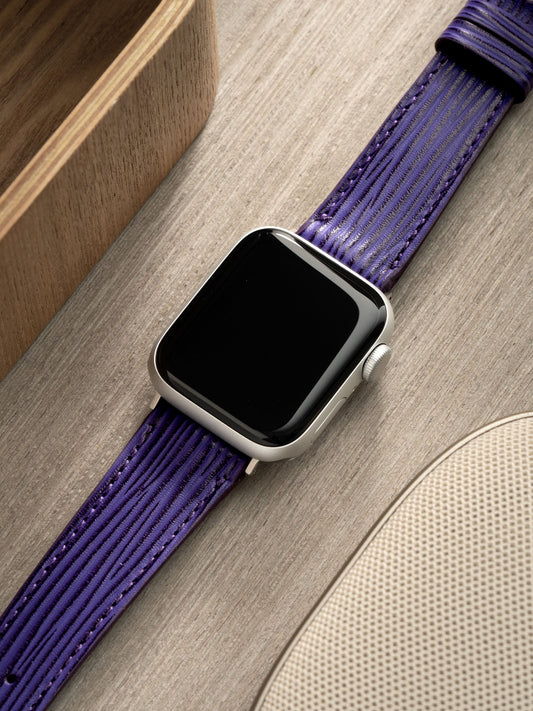 Apple Watch Band - Purple Leather - Boarded Grape