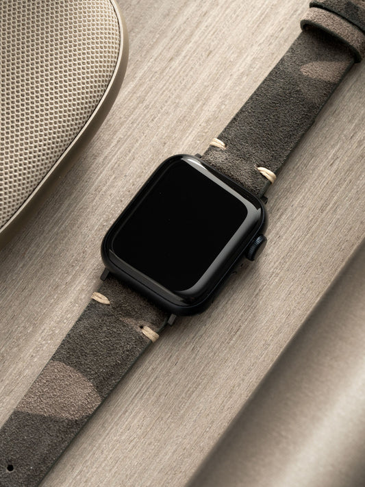 Apple Watch Band - Grey Suede Leather - Vintage Urban Camo
