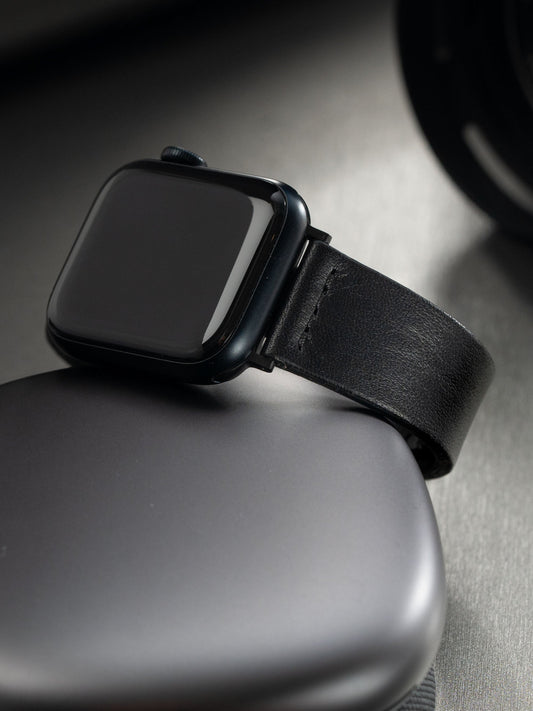 Design Apple Watch Band - Black Leather - Nero Straight Stitch