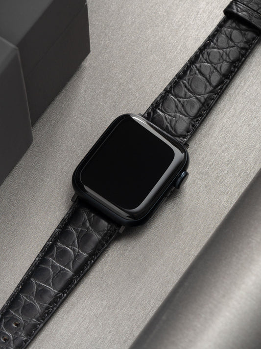 Apple Watch Band - Black Alligator Leather - Moonlight