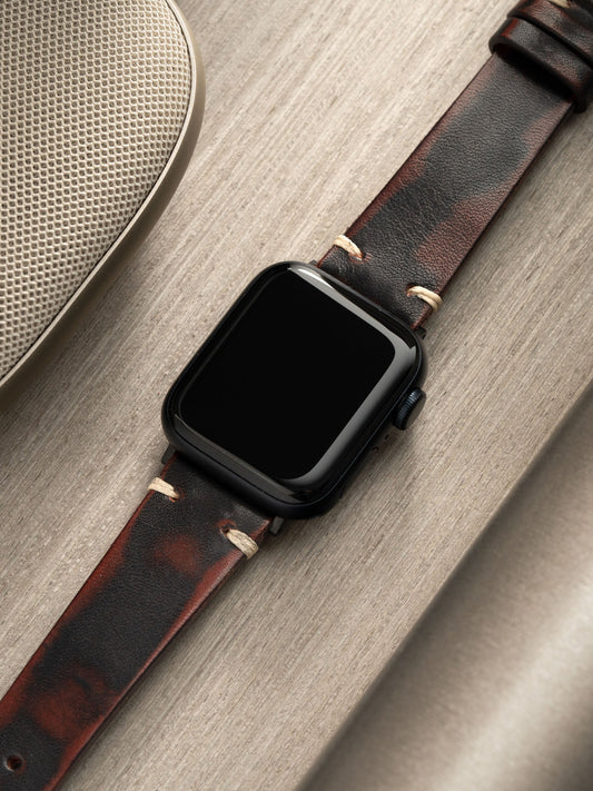Apple Watch Band - Black Leather - Vintage Diablo
