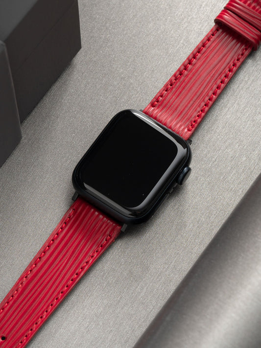 Apple Watch Band - Red Leather - Boarded Cherry