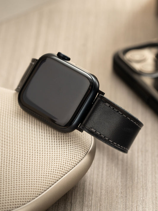 Apple Watch Band - Black Leather - Café Noir