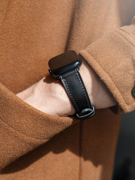 Design Apple Watch Band - Black Leather - Café Noir