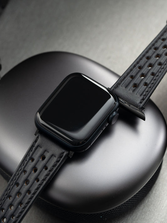 Women Apple Watch Band - Black Leather - Racing Speedy