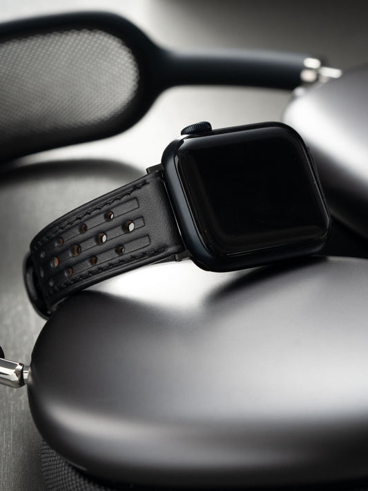 Design Apple Watch Band - Black Leather - Racing Speedy