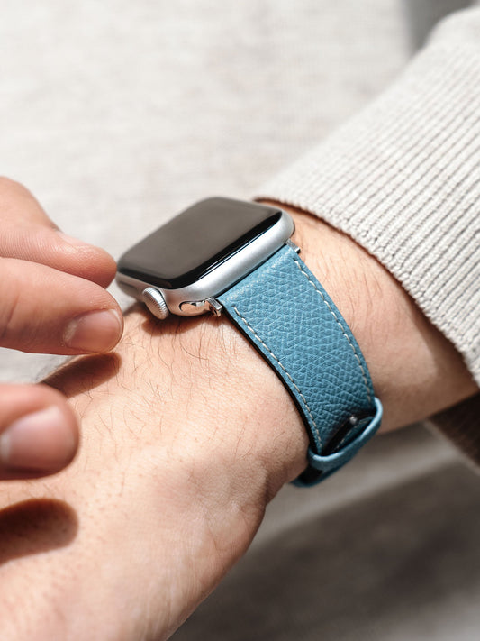 Design Apple Watch Band - Blue Calf Leather - Sellier Ciel