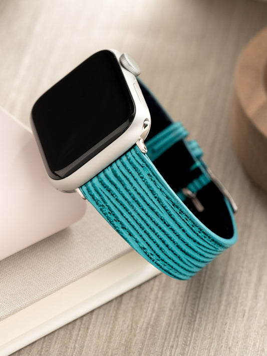 Design Apple Watch Band - Blue Leather - Boarded Aqua