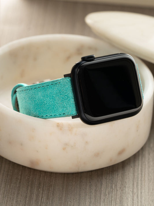 Design Apple Watch Band - Blue Suede Leather - Turquoise