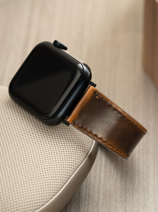 Luxury Apple Watch Band - Brown Leather - Degrade Honey
