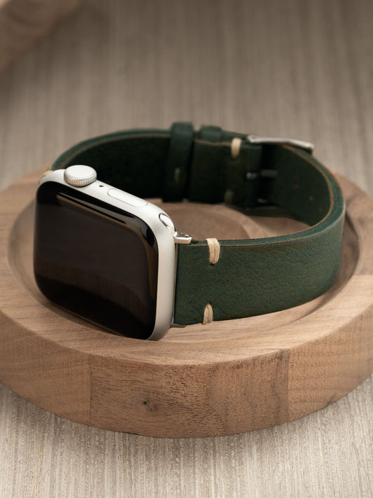 Luxury Apple Watch Band - Green Leather - Vintage Jade