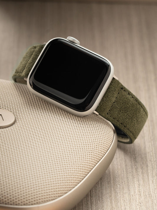 Apple Watch Band Green Suede Leather Dark Olive – Bulang and