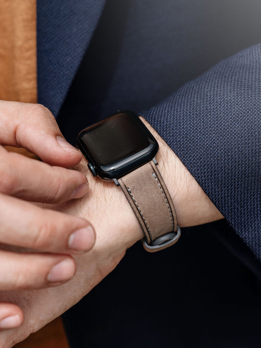 Luxury Apple Watch Band - Grey Leather - Café Au Lait