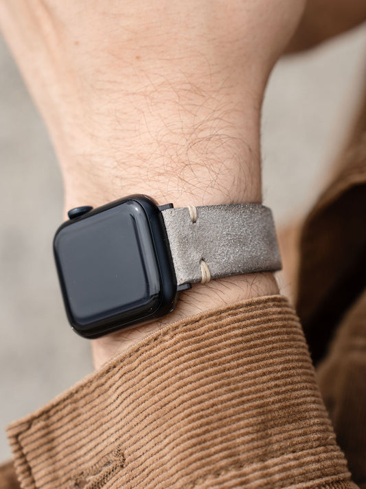 Luxury Apple Watch Band - Grey Leather - Vintage Rugged