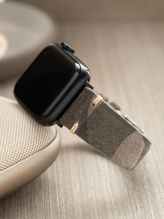 Design Apple Watch Band - Grey Suede Leather - Vintage Urban Camo