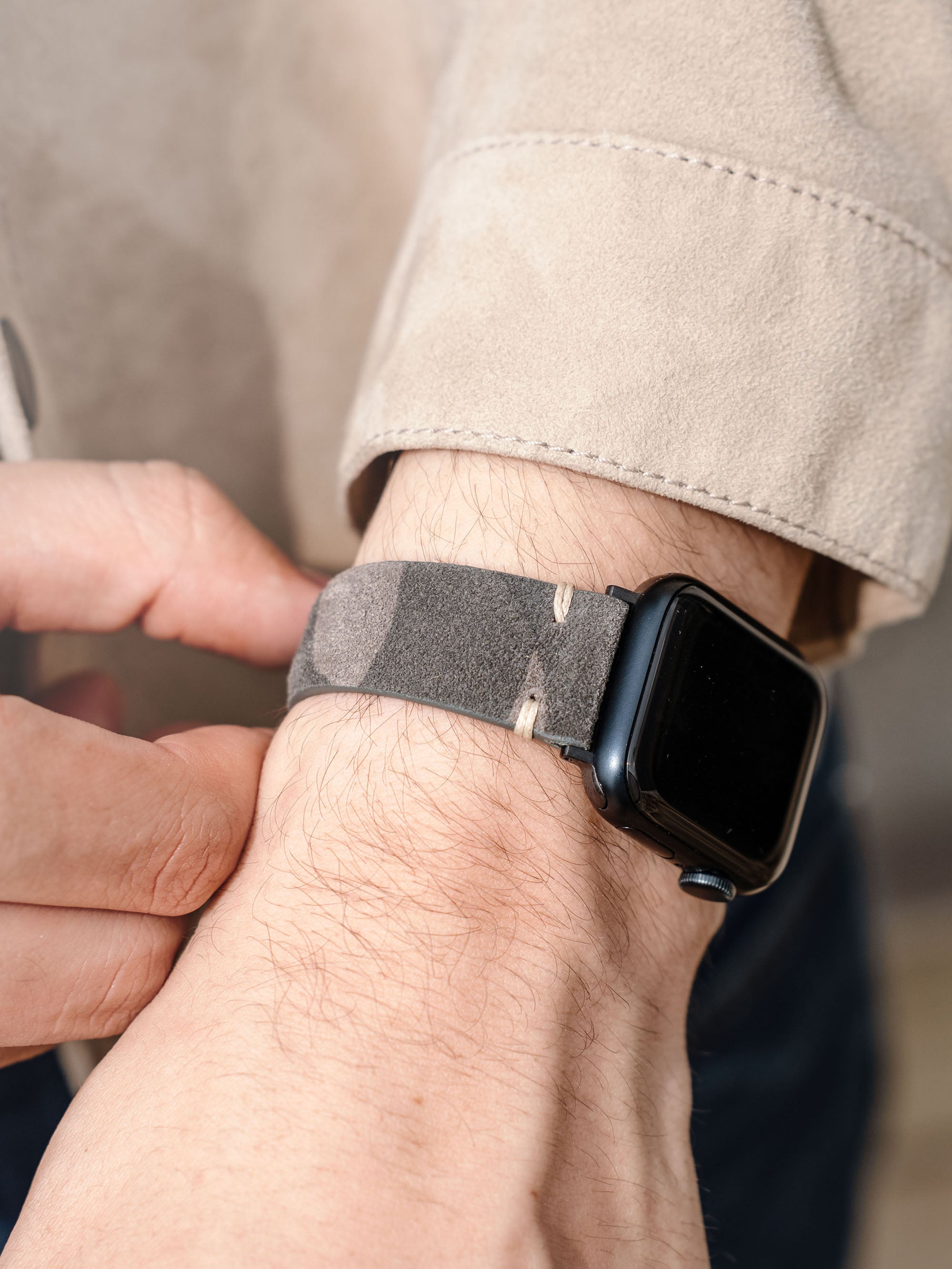 Apple Watch Band Grey Suede Leather Vintage Urban Camo