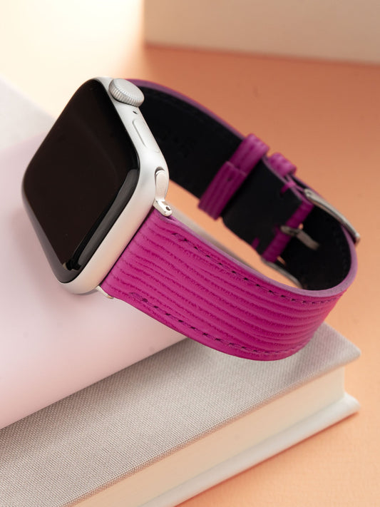 Luxury Apple Watch Band - Pink Leather - Boarded Berry