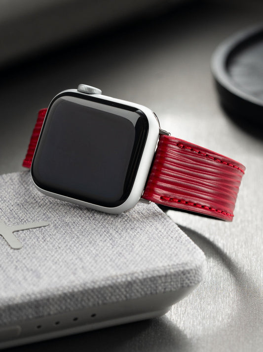 Design Apple Watch Band - Red Leather - Boarded Cherry