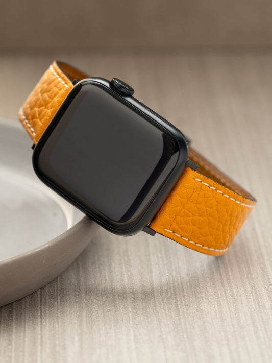 Design Apple Watch Band - Yellow Calf Leather - Taurillon Moutarde