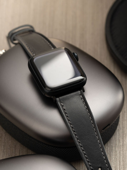 Men Apple Watch Band - Black Leather - Café Noir