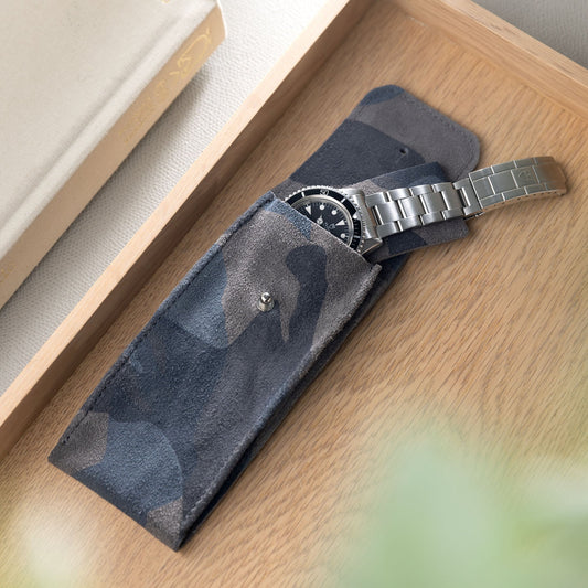 Apple Watch Pouch - Suede Leather - Blue Camo