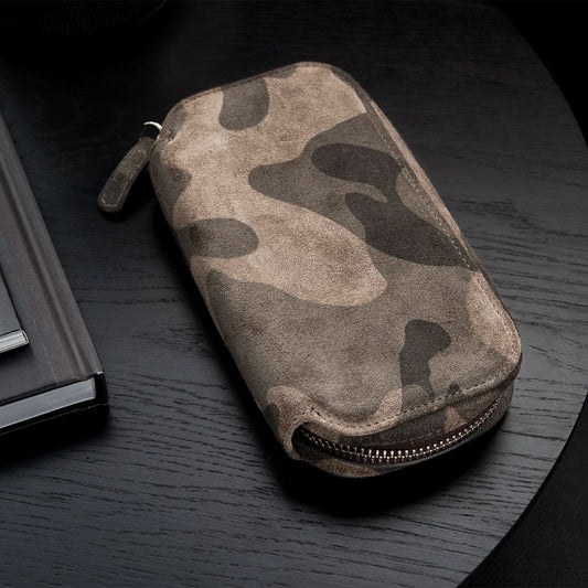 Apple Watch Travel Zip Pouch - Urban Camo Suede Leather - Twin