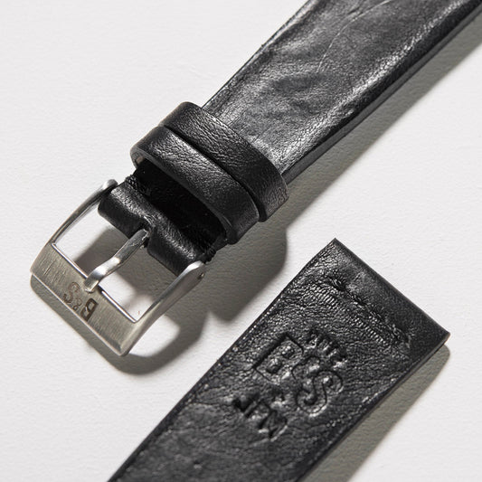 Men Apple Watch Band - Black Leather - Nero Straight Stitch