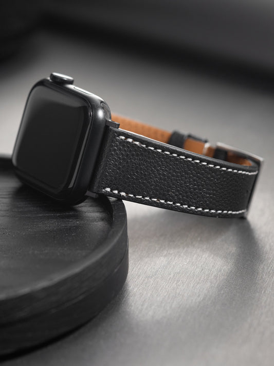 Apple Watch Band - Black Leather - Pebbled