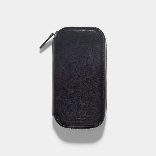 Apple Watch Travel Zip Pouch - Black Calf Leather - Twin